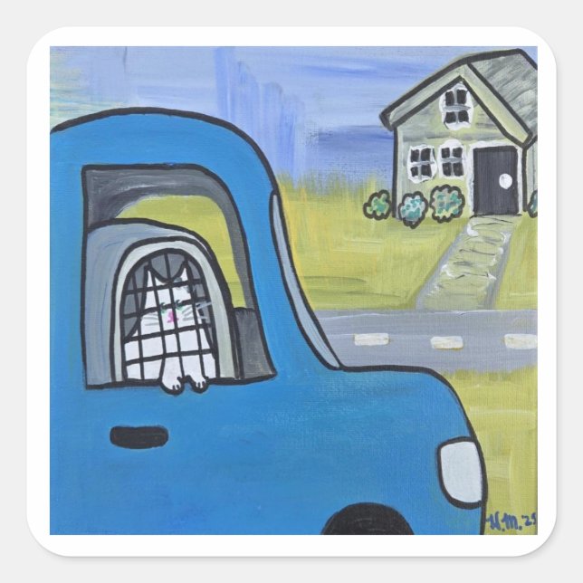 Pegatina Cuadrada Pickles in the Car (Anverso)