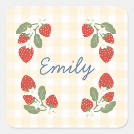 Pegatina Cuadrada Picnic Fiesta de fresa personalizada Berry Sweet