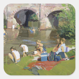 Pegatina Cuadrada Picnic junto al río Withypool