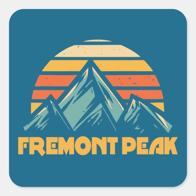 Pegatina Cuadrada Pico Fremont Wyoming Retro Turquesa (Anverso)