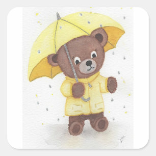 Pegatina Cuadrada Pie de oso en la lluvia