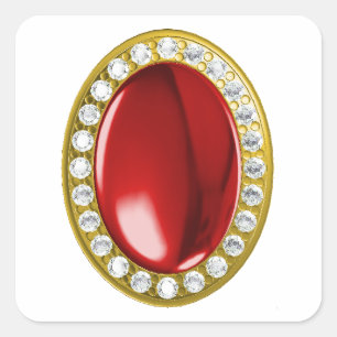 Pegatina Cuadrada Piedra de piedra roja con diamantes