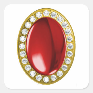 Pegatina Cuadrada Piedra de piedra roja con diamantes