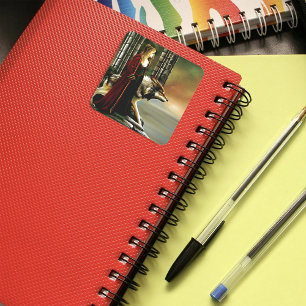 Pegatina Cuadrada Piedra Portal de la Guardiana Loba Hechicera Místi