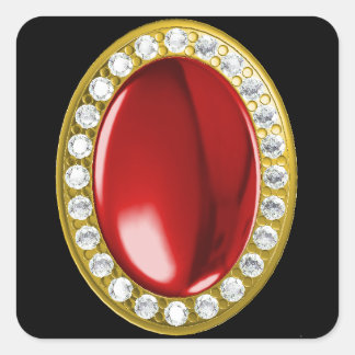 Pegatina Cuadrada Piedra preciosa roja con diamantes