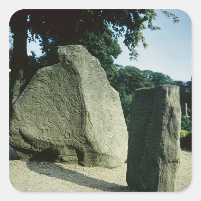 Pegatina Cuadrada Piedras de ramas de vikini (Anverso)