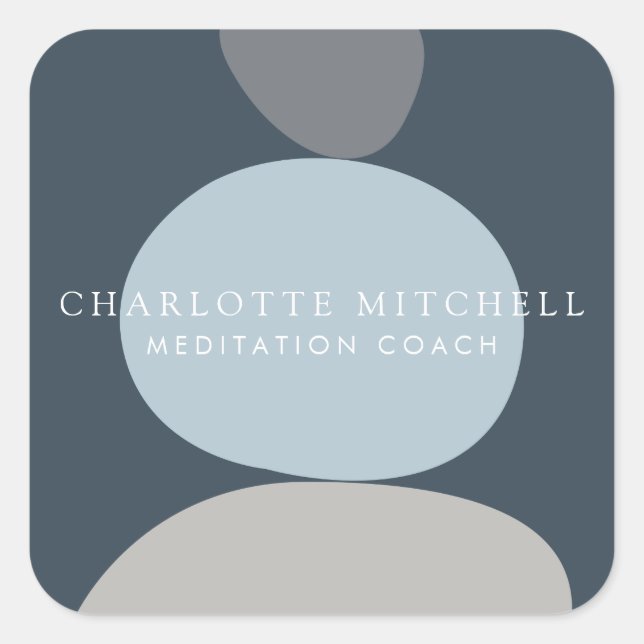 Pegatina Cuadrada Piedras Zen Abstractas Modernas Logo Azul (Anverso)