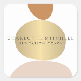 Pegatina Cuadrada Piedras Zen Abstractas Modernas Logo Dorado