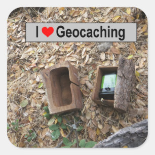 Pegatina Cuadrada Piel de la caja de madera: Geocaching