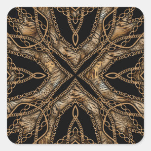 Pegatina Cuadrada Piel leopardo y joyería de cadena