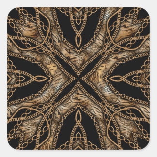 Pegatina Cuadrada Piel leopardo y joyería de cadena