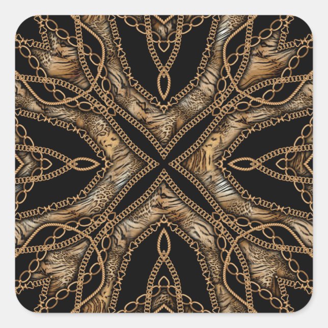 Pegatina Cuadrada Piel leopardo y joyería de cadena (Anverso)