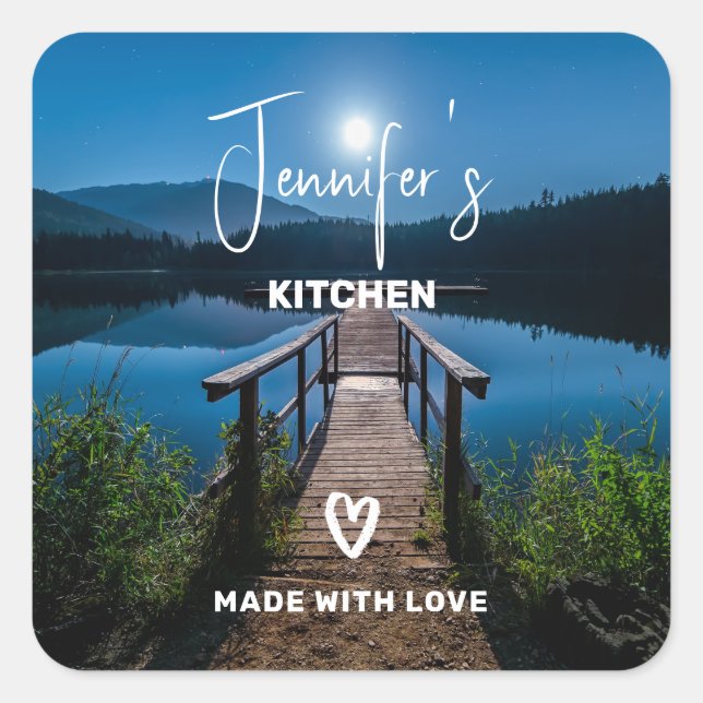 Pegatina Cuadrada Pier de noche bajo una cocina completamente lunar (Anverso)