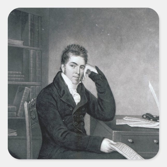 Pegatina Cuadrada Pierce Egan, grabado por Charles Turner (Anverso)