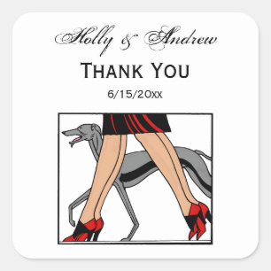 Pegatina Cuadrada Piernas Art Deco Mujeres Greyhound Whippet Dog R