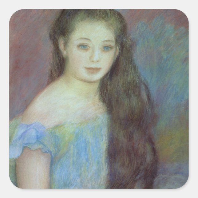 Pegatina Cuadrada Pierre A Renoir | Joven chica con ojos azules (Anverso)