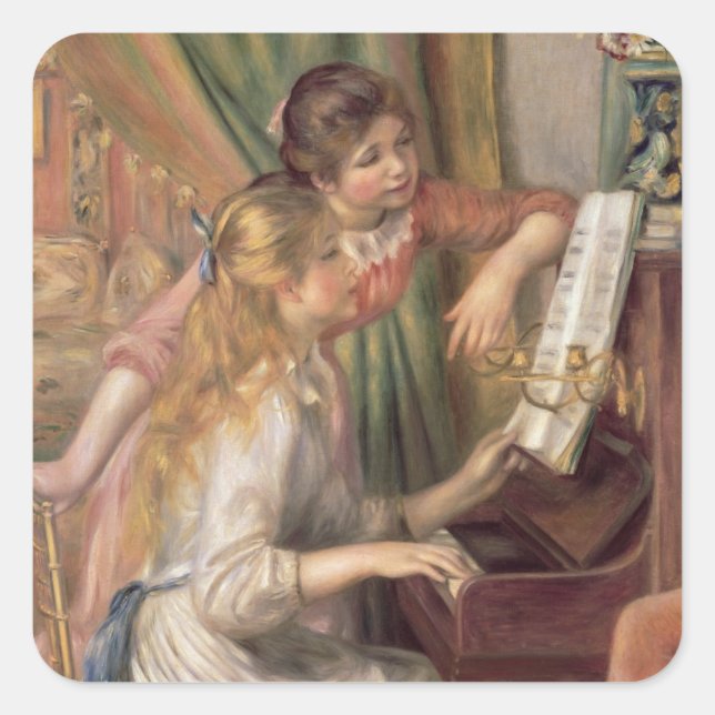 Pegatina Cuadrada Pierre A Renoir | Jóvenes Chicas en el piano (Anverso)