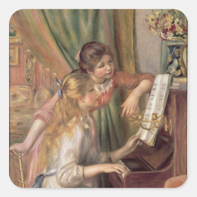 Pegatina Cuadrada Pierre A Renoir | Jóvenes Chicas en el piano (Anverso)