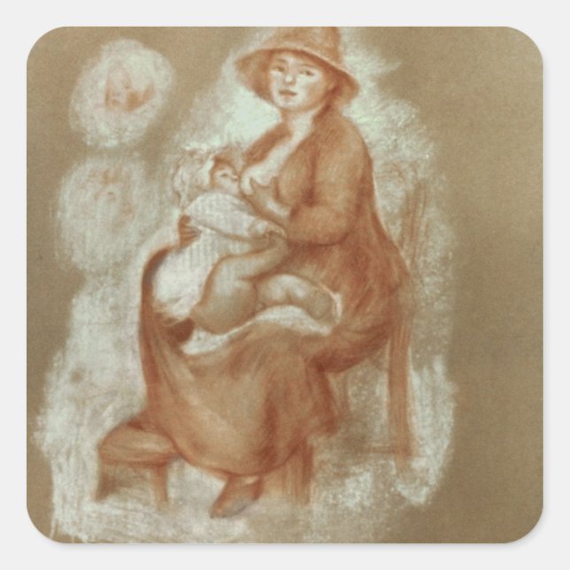 Pegatina Cuadrada Pierre A Renoir | Maternidad (Anverso)