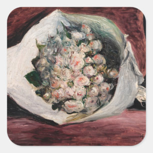 Pegatina Cuadrada Pierre-Auguste Renoir - Bouquet en una caja