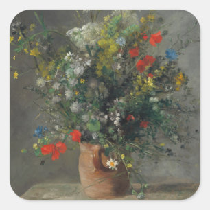 Pegatina Cuadrada Pierre-Auguste Renoir - Flores en un jarrón 1866