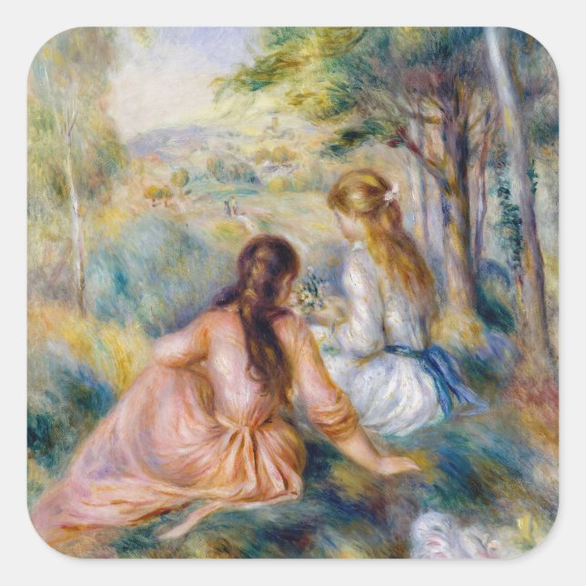 Pegatina Cuadrada Pierre-Auguste Renoir - In the Meadow (Anverso)