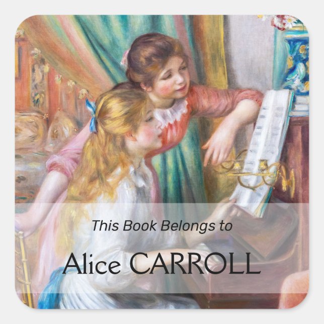 Pegatina Cuadrada Pierre Auguste Renoir - Jóvenes Chicas en el piano (Anverso)
