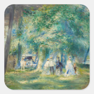 Pegatina Cuadrada Pierre-Auguste Renoir - La Fiesta en Saint-Cloud