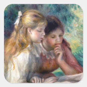 Pegatina Cuadrada Pierre-Auguste Renoir - La lectura