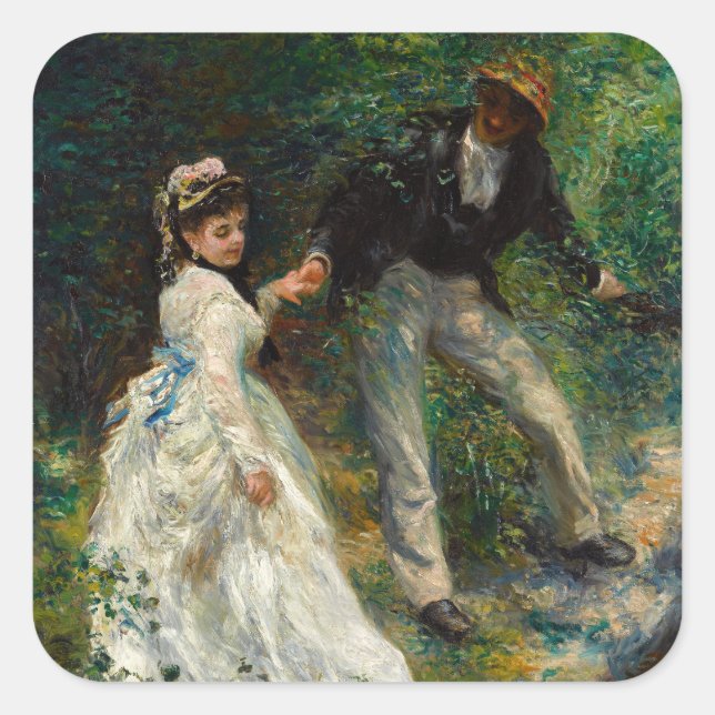 Pegatina Cuadrada Pierre-Auguste Renoir - La Promenade (Anverso)