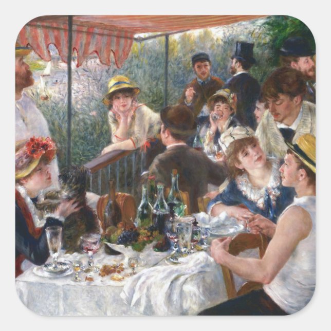 Pegatina Cuadrada Pierre-Auguste Renoir - Luncheon del Fiesta de Boa (Anverso)