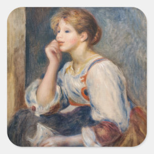 Pegatina Cuadrada Pierre-Auguste Renoir - Mujer con carta