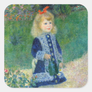Pegatina Cuadrada Pierre-Auguste Renoir - Una niña con una regadera