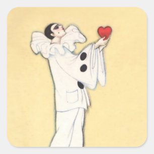 Pegatina Cuadrada Pierrot con corazón rojo de Sophia Chiostri