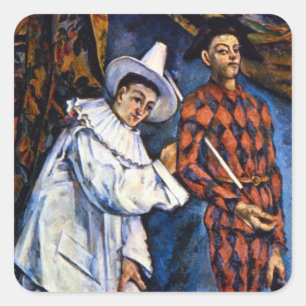 Pegatina Cuadrada Pierrot y Arlequín, Mardi Gras de Paul Cézanne