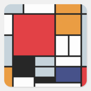 Pegatina Cuadrada Piet Mondrian - Composición con gran plano rojo