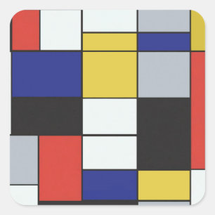 Pegatina Cuadrada Piet Mondrian - Resumen geométrico de la composici