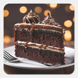 Pegatina Cuadrada Pieza De Pastel De Chocolate