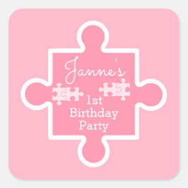 Pegatina Cuadrada Pieza de rompecabezas rosa dulce