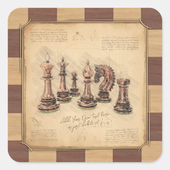 Pegatina Cuadrada Piezas de ajedrez y ajedrez antiguas, regalo para  (Anverso)