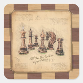 Pegatina Cuadrada Piezas de ajedrez y ajedrez antiguas, regalo para 