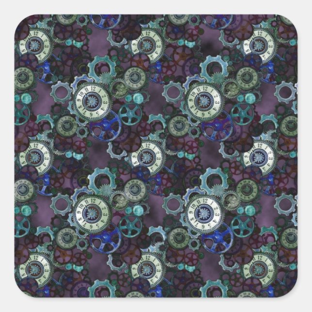 Pegatina Cuadrada piezas de reloj de vapor - impresión púrpura de Le (Anverso)