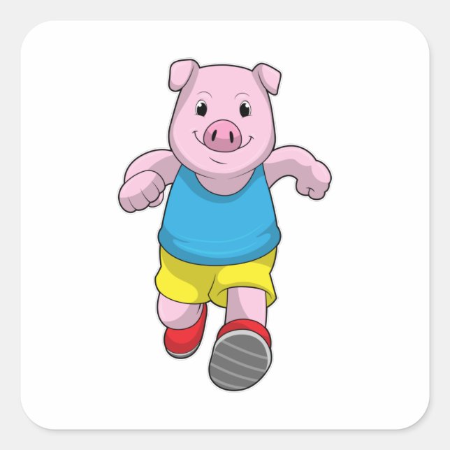 Pegatina Cuadrada Pig como corredora en ejecución (Anverso)