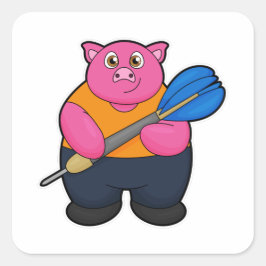 Pegatina Cuadrada Pig como jugador de Dart con Darts