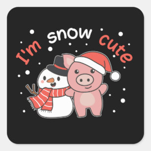 Pegatina Cuadrada Pig I m Snow Cute Snowman Snow Pun