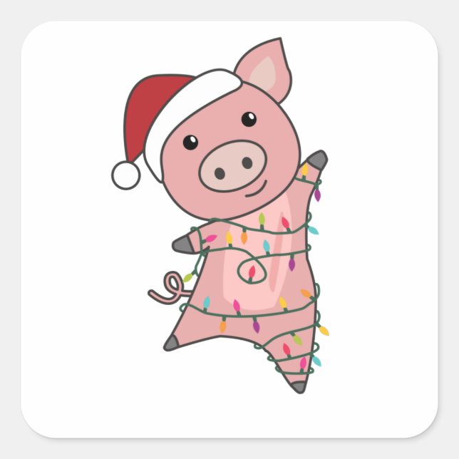 Pegatina Cuadrada Pig Merry Christmas Animals Pigs (Anverso)