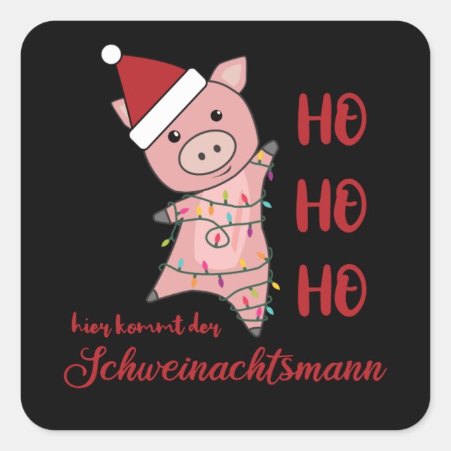 Pegatina Cuadrada Pig Santa Pig Navidades Lámparas de hadas (Anverso)