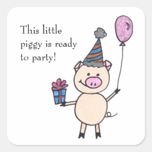 Pegatina Cuadrada Piggy listo para Fiesta