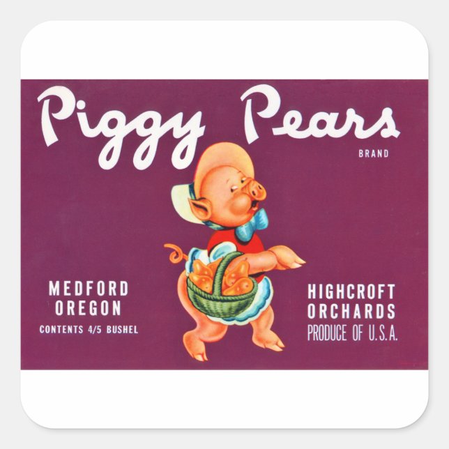 Pegatina Cuadrada Piggy Pears (Anverso)
