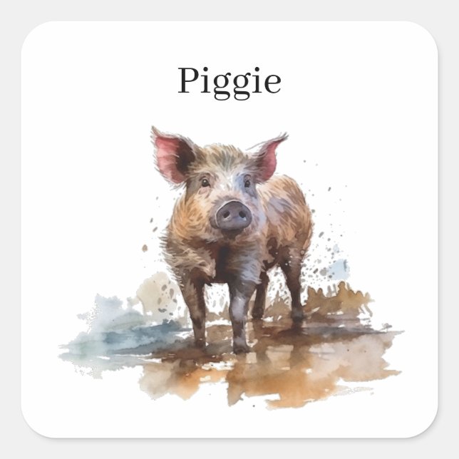 Pegatina Cuadrada Piglet lúdico, personalizado (Anverso)